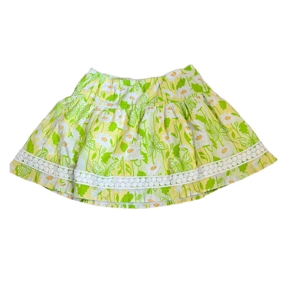 Vintage Lilly Pulitzer Lime Green & Yellow Daisy Print Skirt